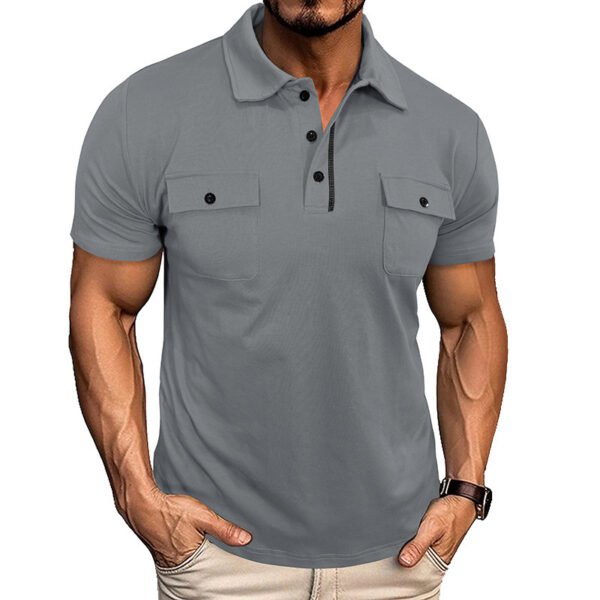 Summer Lapel Button Polo Shirt With Pockets Outdoor Fashion Short Sleeve Tops For Men Clothing - Image 4