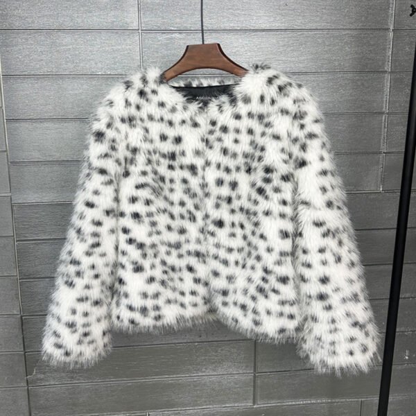 Fur Black And White Spots Women's Short Coat - Image 5