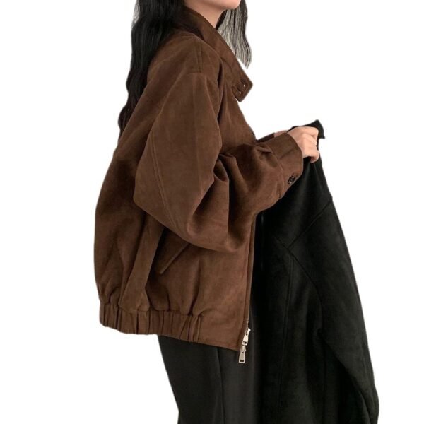 Autumn Winter Retro Warm Deerskin Velvet Double Zipper Coat Jacket - Image 2