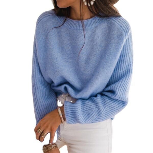 European Milk Blue Bedford Cord Sweater Women's Round-collar Long-sleeve Knitwear Casual Women's Clothing Fashion Knit Top Outerwear - Image 6