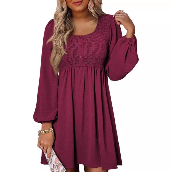 Long Sleeve High Waist A- Line Mini Dress - Image 4