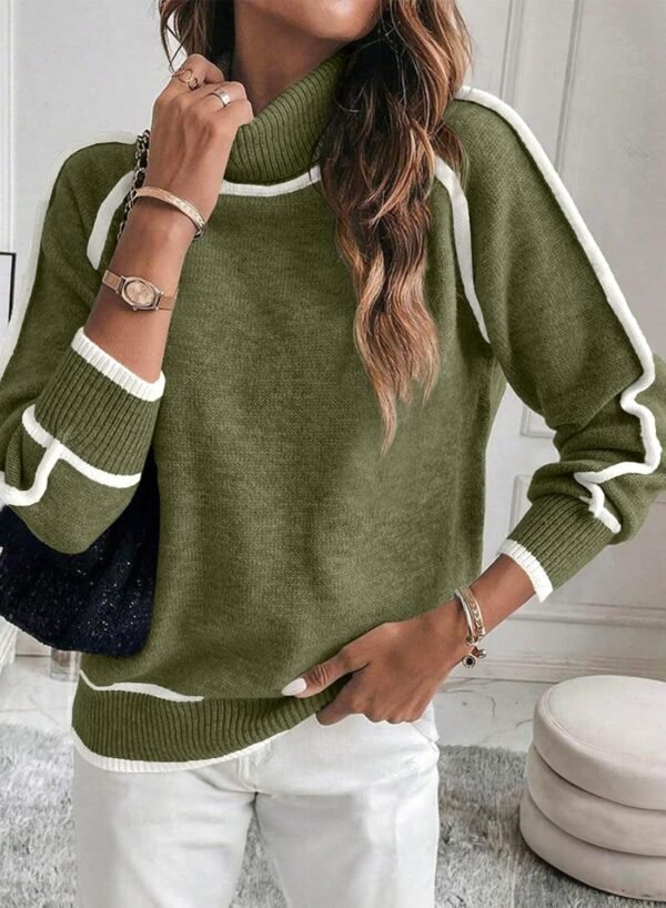 Autumn And Winter Solid Color Color Matching High-necked Casual Women's Clothing Fashion Knit Top Outerwear - Image 4