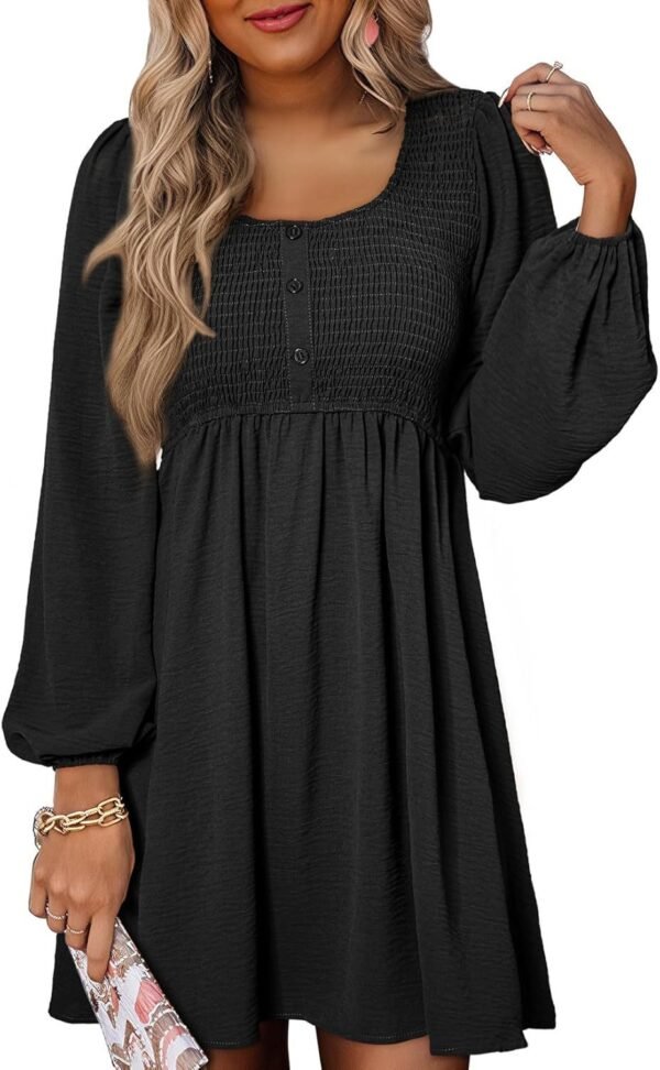 Long Sleeve High Waist A- Line Mini Dress - Image 6