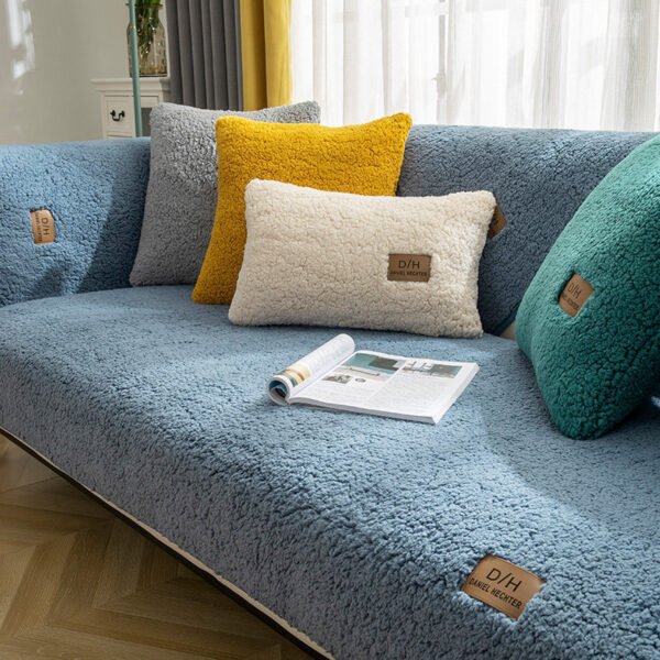 Modern Solid Color Winter Lamb Wool Sofa Towel Thicken Plush Soft And Smooth Sofa Covers For Living Room Anti-slip Couch Cover - Image 4