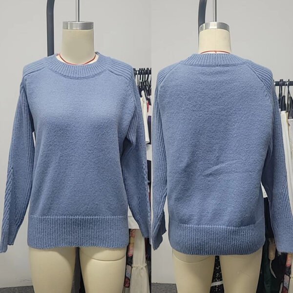 European Milk Blue Bedford Cord Sweater Women's Round-collar Long-sleeve Knitwear Casual Women's Clothing Fashion Knit Top Outerwear - Image 7