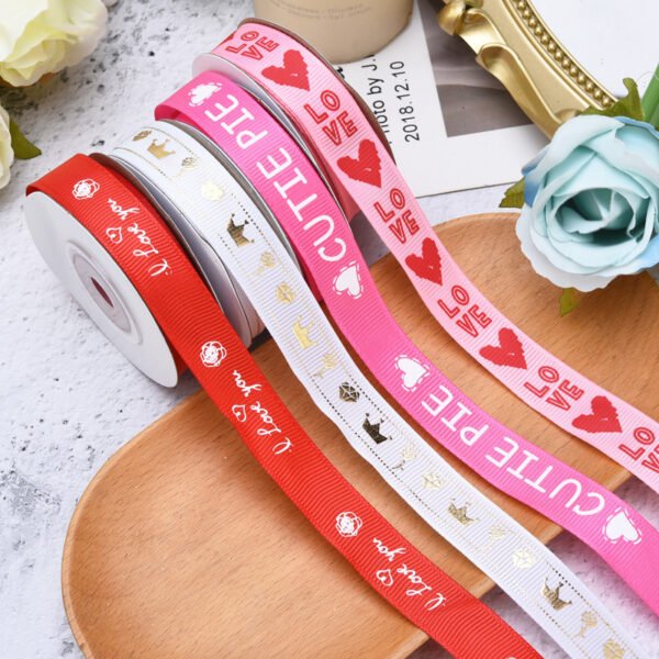 Packing Ribbon Love Pattern Flowers Ribbon Wedding Celebration Decoration Ribbon - Image 7