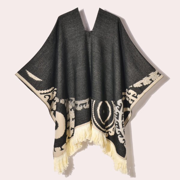 Western Denim Style Men's And Women's Shawl Tassel Pullover Keep Warm Outdoor Large Cloak - Image 5