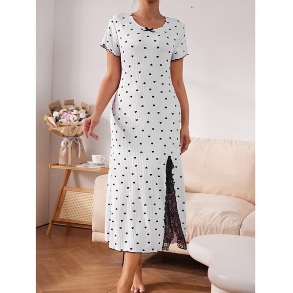 Round Neck Short Sleeve Love Plus Size Slit Mid-length Dress - Image 8