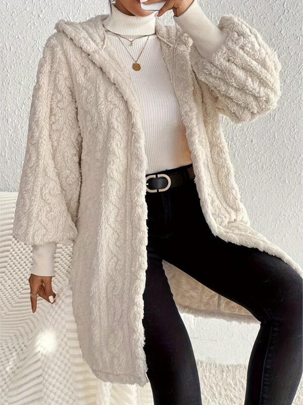 Hooded Double-sided Plush Cuff Thread Long Coat - Image 5