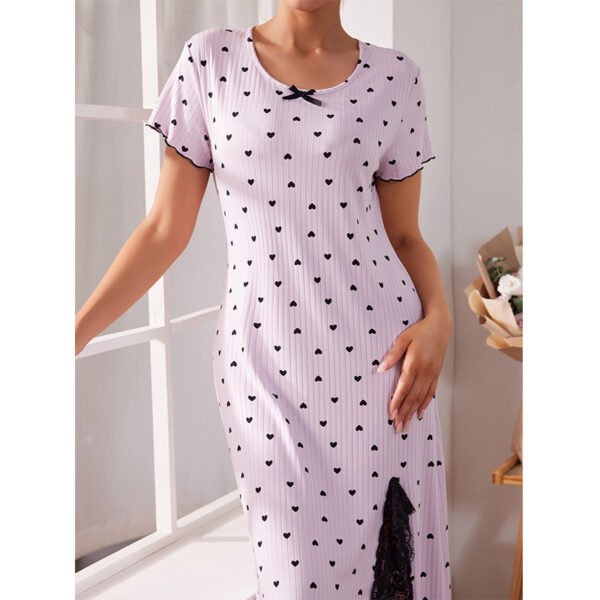 Round Neck Short Sleeve Love Plus Size Slit Mid-length Dress - Image 10