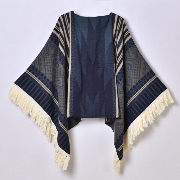 Western Denim Style Men's And Women's Shawl Tassel Pullover Keep Warm Outdoor Large Cloak - Image 9