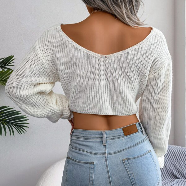 Solid Color Long Sleeve Knotted Sexy Knitwear Sweater For Women - Image 4