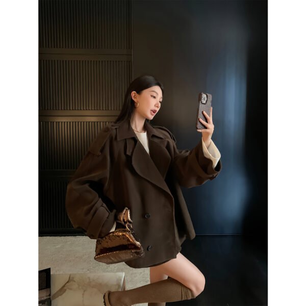 Suede Lapel Trench Coat Skirt Suit - Image 5