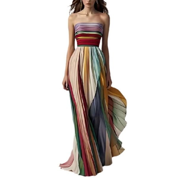 Women's Sexy Tube Top Backless Printed Color Swing Maxi Dress - Image 4