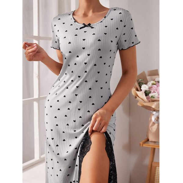 Round Neck Short Sleeve Love Plus Size Slit Mid-length Dress - Image 4