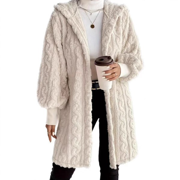 Hooded Double-sided Plush Cuff Thread Long Coat - Image 2