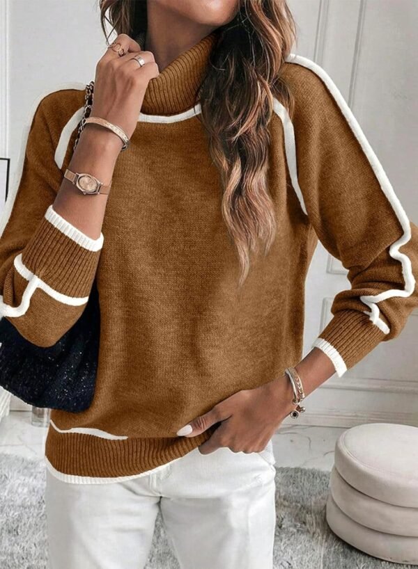 Autumn And Winter Solid Color Color Matching High-necked Casual Women's Clothing Fashion Knit Top Outerwear - Image 5