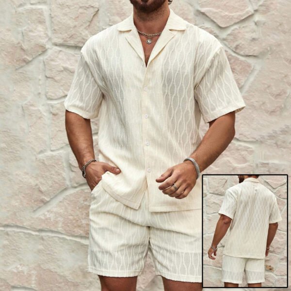 Men Tracksuits Summer Fashion Solid Loose Casual Two Pieces Lapel Button Shirt Shorts Beach Holiday All-match Outfits Male