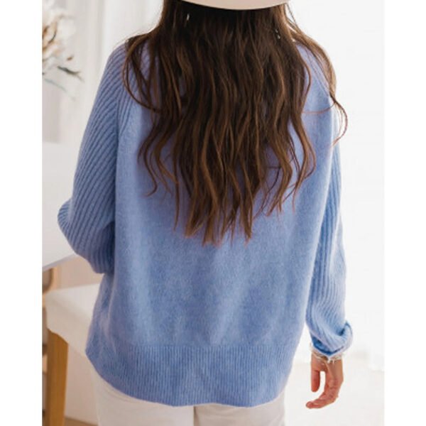 European Milk Blue Bedford Cord Sweater Women's Round-collar Long-sleeve Knitwear Casual Women's Clothing Fashion Knit Top Outerwear - Image 5