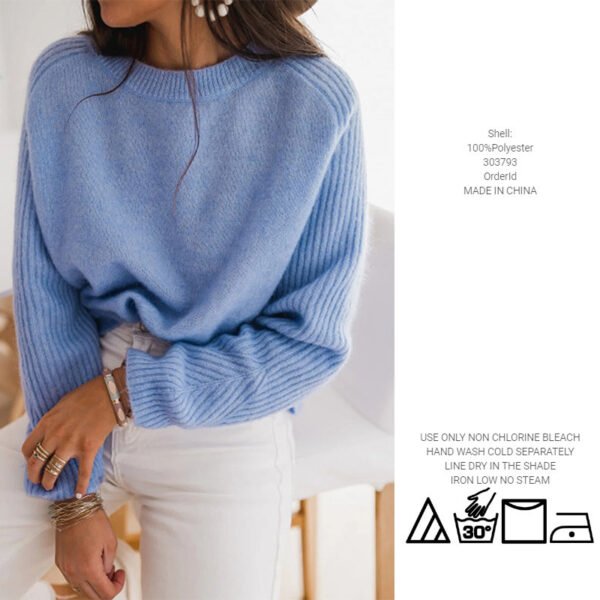 European Milk Blue Bedford Cord Sweater Women's Round-collar Long-sleeve Knitwear Casual Women's Clothing Fashion Knit Top Outerwear - Image 8