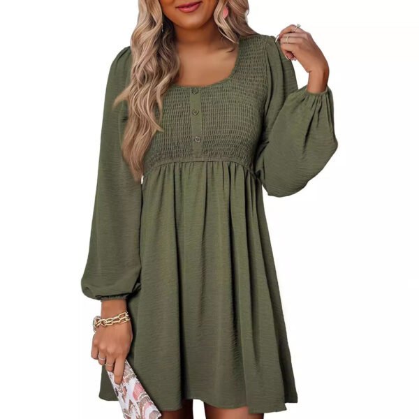 Long Sleeve High Waist A- Line Mini Dress - Image 3