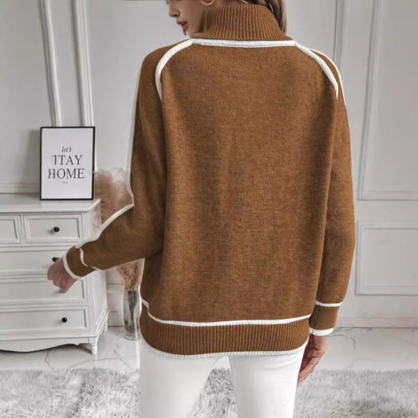 Autumn And Winter Solid Color Color Matching High-necked Casual Women's Clothing Fashion Knit Top Outerwear - Image 7