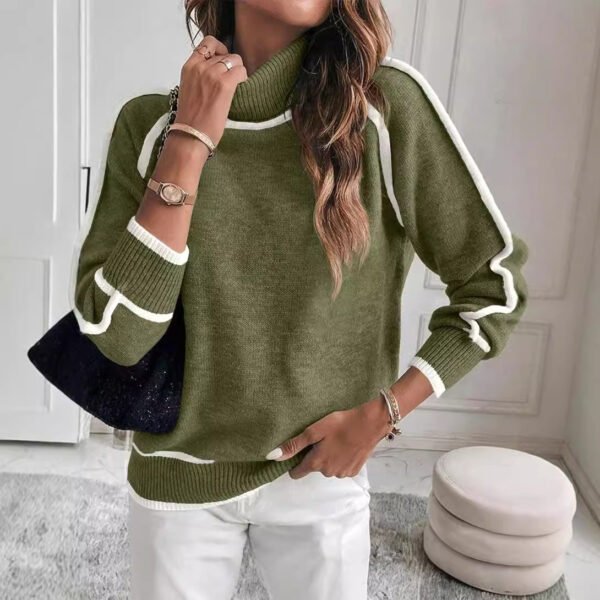 Autumn And Winter Solid Color Color Matching High-necked Casual Women's Clothing Fashion Knit Top Outerwear - Image 6